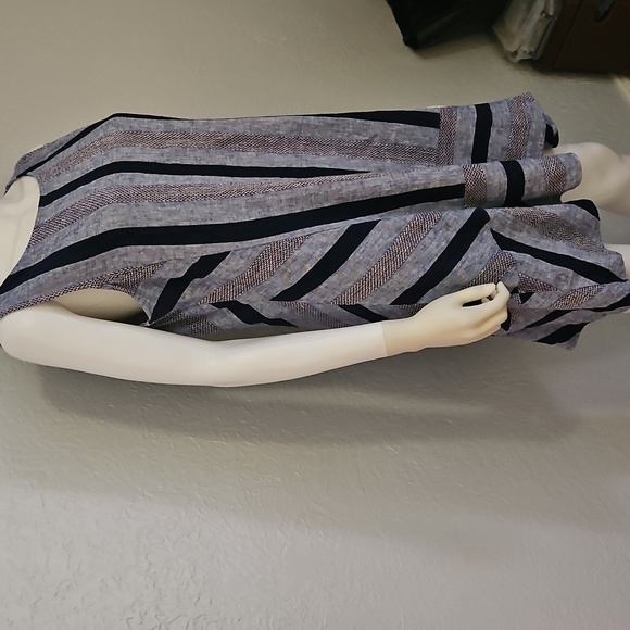 FOR CYNTHIA Blue Striped Linen Tweed Sleeveless Mod Tank Dress - Picture 7 of 11